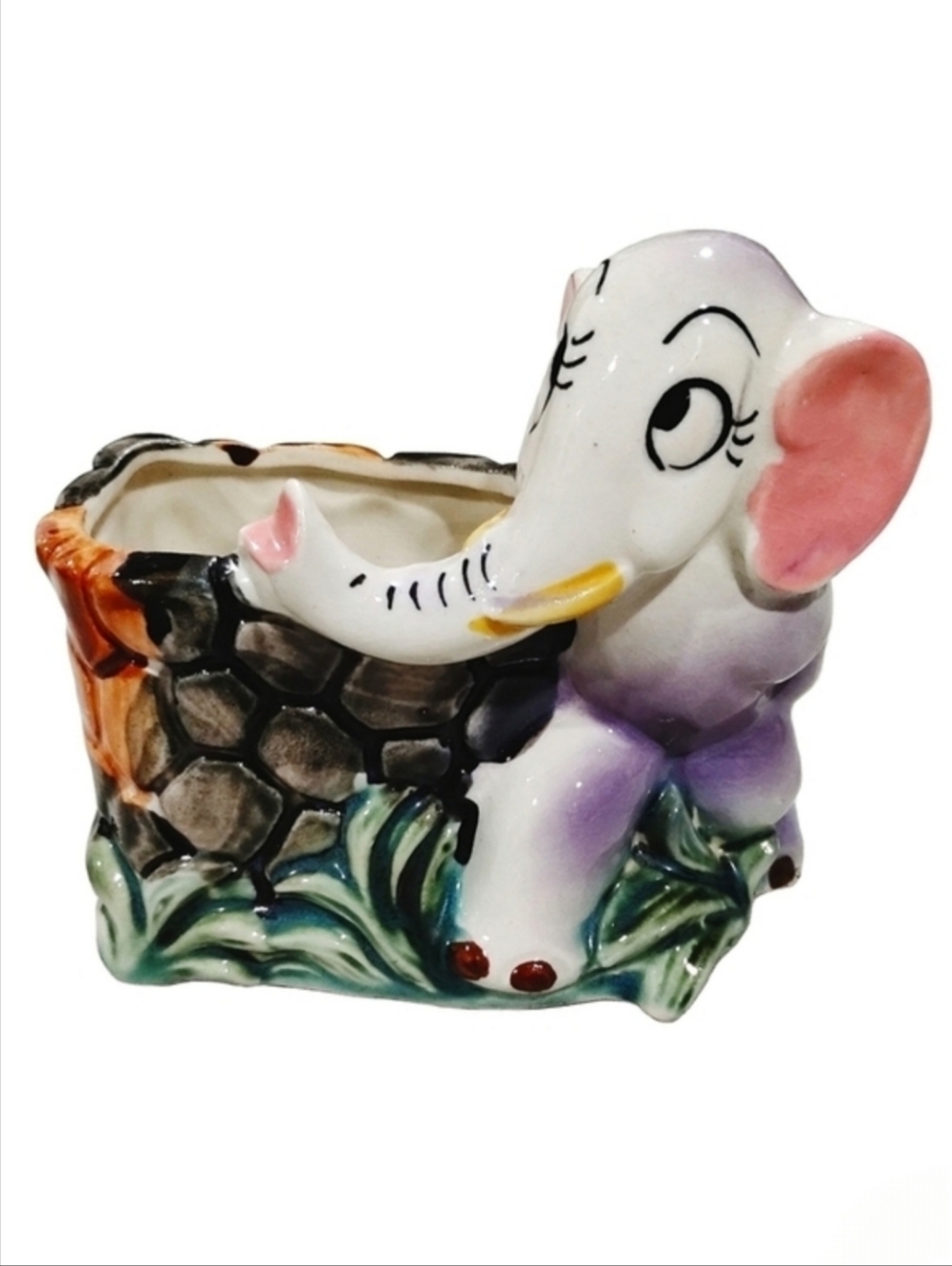 1950s Made in Japan Kitsch Elephant Planter — Purple & Pink Glaze